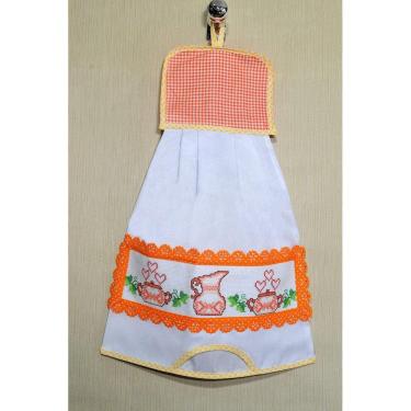 Imagem de Puxa Saco Branco Bordado - Jarro Laranja