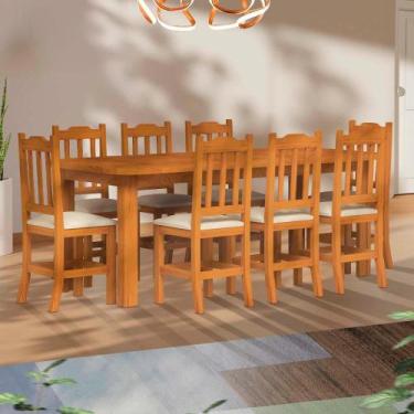 Imagem de Mesa Para Sala De Jantar Em Madeira Maciça Com 8 Cadeiras Estofadas Ma