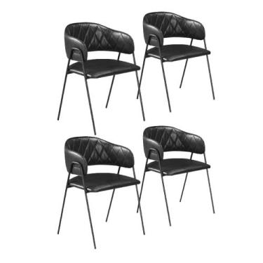 Imagem de Conjunto 4 Cadeiras De Jantar Veneza No Couro Preto E Metal Preto - Cm