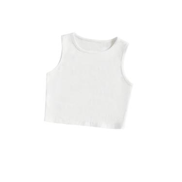 Imagem de RoseSeek Camiseta regata feminina de malha canelada sem mangas gola redonda camiseta básica de verão, Branco, 13 Anos