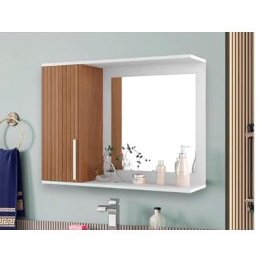 Imagem de Armario Espelheira Banheiro Space Com Porta (Branco/Ripado)