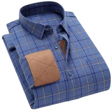 Imagem de Camisas masculinas quentes de lã acolchoadas de manga comprida, blusas confortáveis e grossas, botões de botão único para homens, Bn5655-07, M