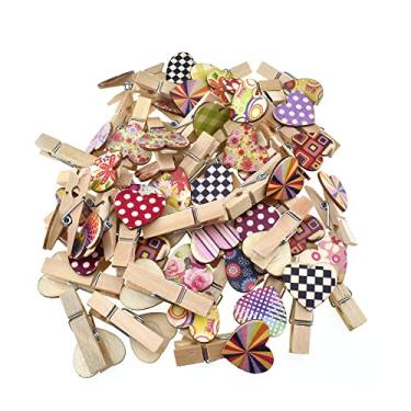 Imagem de HAHIYO Mini prendedor de roupa de madeira pintado colorido com suportes de papel para foto de corações 3,5 cm braçadeira apertada não desfia corda publicar avisos lidos úteis para pendurar cartão postal casamento 50 peças