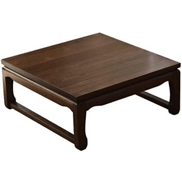 Imagem de Mesa de madeira mesa baixa mesa de chá mesa de janela de sacada doméstica mesa de chá tradicional estrutura de encaixe e espiga (cor: marrom, tamanho: 60 * 60 * 30 cm) (marrom 60 * 60 * 30 cm)