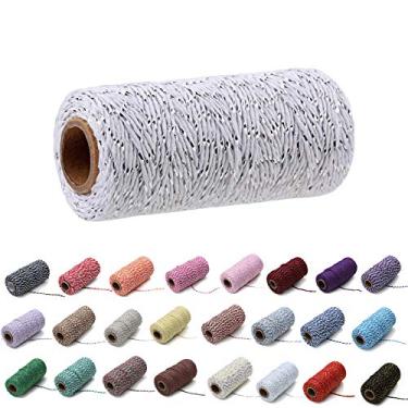 Imagem de 1 barbante de algodão colorido para padeiros de 2 mm, 109 jardas, faça você mesmo, artesanato, embrulho para presente, Natal, casamento, decoração de casa (fio prata + branco)