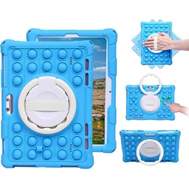 Imagem de Sfulatdc Capa de silicone para tablet com alça giratória 360 compatível com Digiland DL1036 10,1 polegadas, Dragon Touch Notepad K10/Max10, Pritom M10, Winsing 10 azul