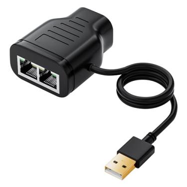 Imagem de Duttek Adaptador divisor Ethernet 100 Mbps, acoplador LAN RJ45 1 a 2 adaptador extensor de Internet com cabo de alimentação USB para cabo Cat5/6/7. Compartilhe dois dispositivos da Internet ao mesmo