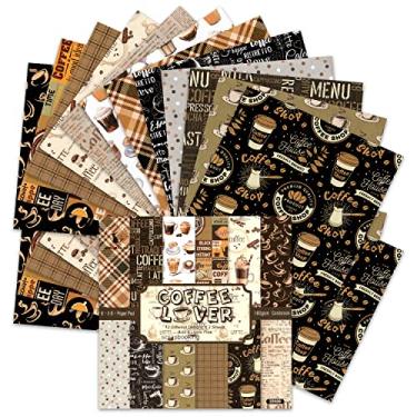 Imagem de BLEDS Papel para scrapbook, 24 folhas, bloco de papel para scrapbooking, 15 x 15 cm, impressão de café em um lado, material de papelaria, material de papel para fazer cartões, álbum de arte de fundo