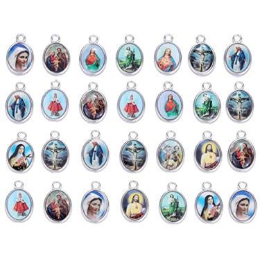 Imagem de 100 peças mistas de Jesus Cruz Virgem Maria Milagrosa Medalha Jesus Religiosa Uso São Bento Medalhão Solto Terço Berloques para Colar Pulseira Faça Joias
