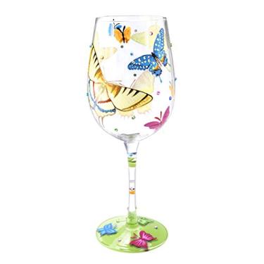Imagem de NymphFable Taça de vinho pintada à mão com borboletas coloridas, vidro pintado artesanal, 425 g, presente para aniversários, casamentos, dia dos namorados