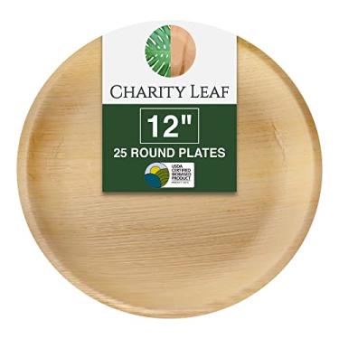 Imagem de Charity Leaf Pratos redondos descartáveis de folha de palmeira de 30 cm (25 peças) Travessas de servir como bambu, tábuas descartáveis, louça ecológica para casamentos, catering, eventos