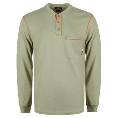 Imagem de KONRECO FR Camisas masculinas manga longa Henley 198 g 100% algodão FRC camisa de soldagem, Caqui, XXG
