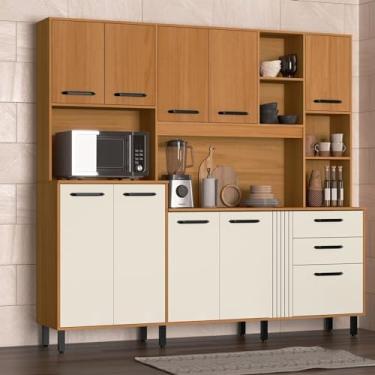 Imagem de Kit de Cozinha Sole Grafiatto 10 Portas 2 Gavetas com Nichos e com Espaço Micro-ondas 210cm Nature/Champanhe