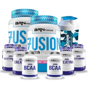 Imagem de Kit 2x Whey Fusion + 900g + 2x Bcaa 60 cáps + 2x Premium Creatina 100g + 2x Premium Glutamina 100g + Shaker Morango