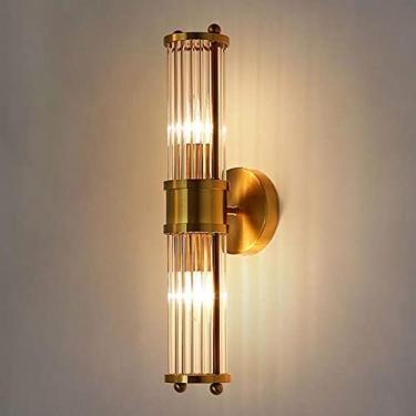 Imagem de Luminária de parede LED dourada vintage para montagem em parede, lâmpada de arandela moderna E14, abajur de vidro transparente cilíndrico, decoração de luz de parede para quarto, sala de est