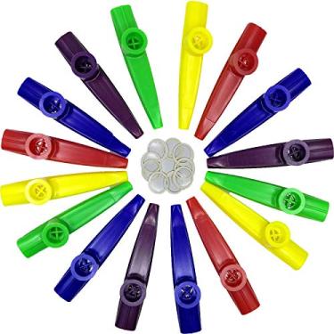 Imagem de Fartime 20 peças de plástico Kazoos com 20 diafragmas de flauta Kazoo, instrumentos musicais Kazoo multicores, bom presente para crianças, um bom companheiro para ukulele, violino, guitarra, teclado