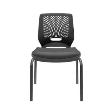 Imagem de Cadeira Beezi Fixa Sem Braço Couro Ecologico Preto Plaxmetal