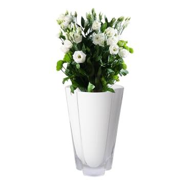 Imagem de Barski Vaso de vidro - Vaso de vidro branco - Estilo ondulado - 23 cm de altura - Vaso para flor, rosa, tulipa, feito na Europa
