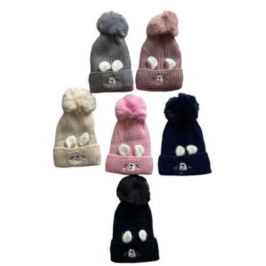 Imagem de Touca Gorro De Pompom Infantil Criança Frio Fofinha Coelho - Anj Modas