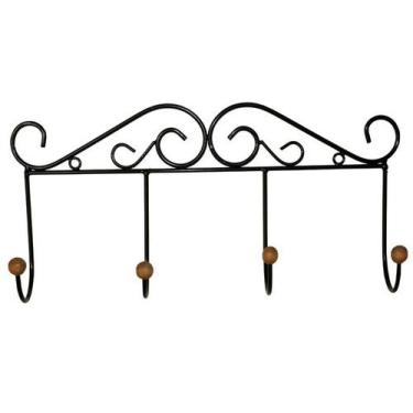 Imagem de Cabideiro Ferro 4 lugares Preto 60 cm - Shoppingnet