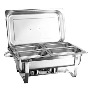 Imagem de Rechaud Inox Retangular 9 Litros C/ 4 Cubas Gn Banho Maria - Revomax, 