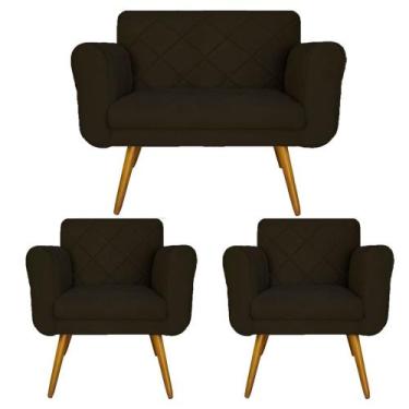 Imagem de Kit Namoradeira e 2 Poltrona Decorativa Sala Comercial Isabella Suede 