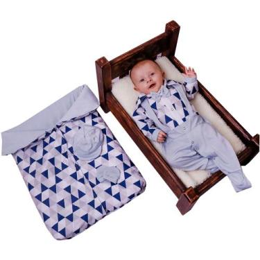 Imagem de Saída Maternidade Com Porta Bebê Menino Miguel Cinza 04 Peças - Bebê F