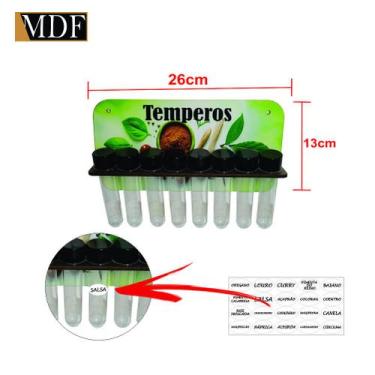 Imagem de Porta Tempero com 8 Tubetes Temperos + Cartela 26x13 Mdf Madeira Adesi