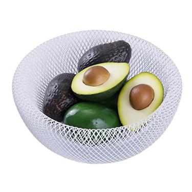 Imagem de IBWell Cesta de armazenamento de frutas de arame de metal para cozinha, suporte grande de frutas de malha preta, para maçã, abacaxi, banana, laranja, limão, pera, morango, melancia (branco, pequeno)