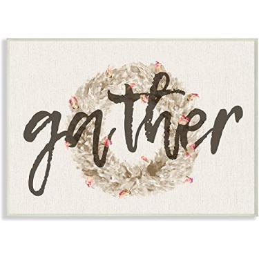 Imagem de Stupell Industries Gather Tipografia Guirlanda de flor de morango, arte de parede em tela esticada grande, 60 cm x 3,8 cm x 76 cm, feito com orgulho nos EUA