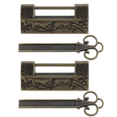 Imagem de SING F LTD 2 cadeados antigos com chaves estilo chinês flor pássaro trinco decorativo para caixas de joias, mini armários gavetas, caixas de presente bronze