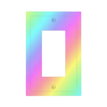 Imagem de Lhdlnn Colorido arco-íris gradiente pastel feminino único interruptor de luz decorativa placa de parede 1 painel de arte de gangue Switchpalte placa elétrica para quarto de crianças banheiro 12,7 cm x