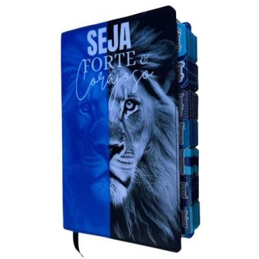 Imagem de Bíblia NTLH leão Azul Seja forte e corajoso com Abas coladas - CENTRAL