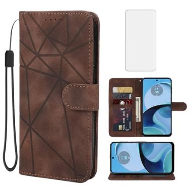 Imagem de Wanyuexes Capa para Moto G14, Motorola G14 XT2341-2 capa carteira com protetor de tela de vidro temperado, pele sensação de pele flip suporte suporte para cartão de crédito capa de telefone para