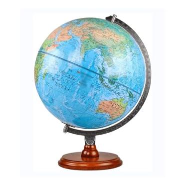 Imagem de Globos Clássico mais novo globo mundial em relevo com base de madeira globo de mesa decorativo rústico globo geográfico infantil globo de 12,5 polegadas decorativo