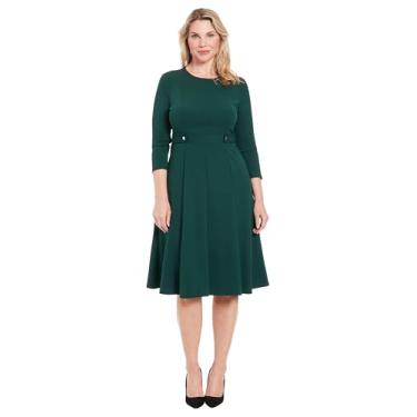 Imagem de London Times Midi feminino de crepe e flare com detalhe de botão de cintura, Esmeralda Delight, 25 Plus Size