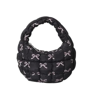 Imagem de Bolsa acolchoada acolchoada bolsa de mão puff puff bolsa de nylon leve bolsa de transporte bolsas inchadas para mulheres, Preto