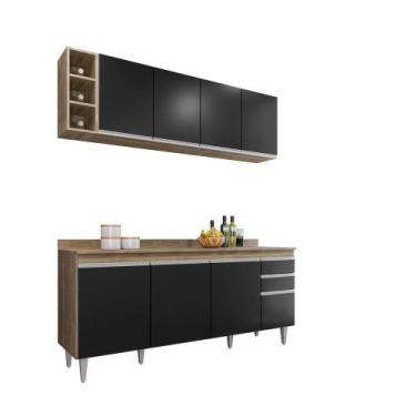 Imagem de Kit Cozinha Balcão Ágatha e Aéreo com Nicho 180cm C/ Tampo Freijó com 