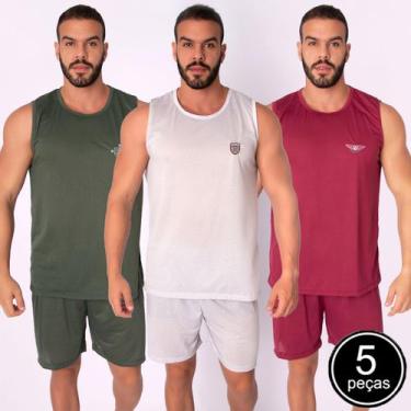 Imagem de Kit 5 Pijamas Malha Masculino Liso Short e Regata Curto Verão - Bella 