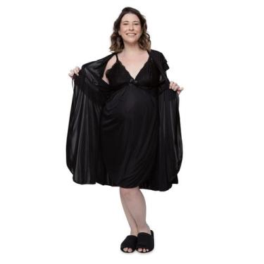 Imagem de Camisola Saída Maternidade com Renda e Robe Amamentação - Linda Gestan
