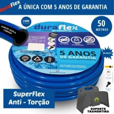 Imagem de Mangueira de Casa Siliconada Azul 50 Metros + Suporte DuraFlex