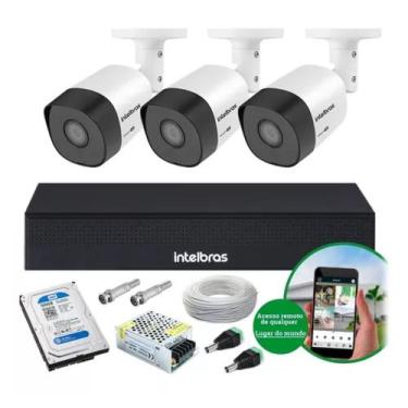 Imagem de Kit 3 Cameras 1120 Dvr Mhdx 1004-c Completo Com Hd 500gb - Intelbras