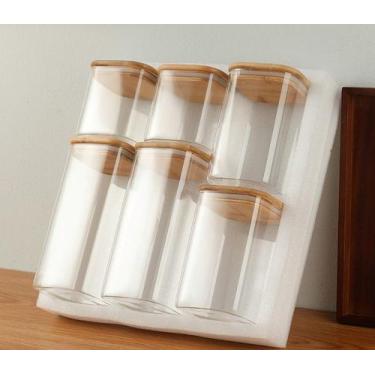 Imagem de Conjunto 6 Potes em Vidro quadrado e Tampa Hermética Bambu - Bella Hom