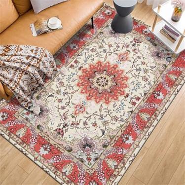 Imagem de HJZSZX Tapete de veludo de cristal boêmio vintage, sala de estar, quarto, cobertor de cama e carpete fácil de limpar, decoração para casa, SJR lavável 5.120 x 200 cm 47 x 79 polegadas