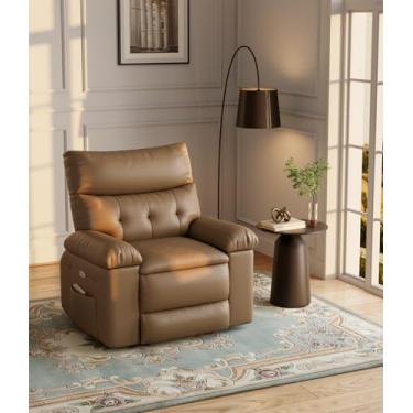 Imagem de Cadeira reclinável grande para adultos, cadeira reclinável elétrica de couro PU, cadeira giratória de 360 graus com bolso lateral, cadeira reclinável de massagem moderna, sofá para sala de estar,