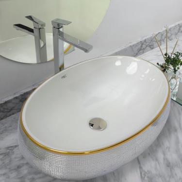 Imagem de Kit Cuba Pia Louça Cerâmica Banheiro C/Torn e Vál Cromada 94