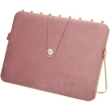 Imagem de Suportes de embalagem de colar de veludo Suportes de organizador de metal pingente para presentes de joias, suporte de embalagem de embalagem de pingente vintage para casa ou shows de venda (Rosa)