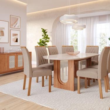 Imagem de Sala de Jantar Valentina 2,10 Oval com 8 Cadeiras Juliana Cinamomo/Offwhite/Bege