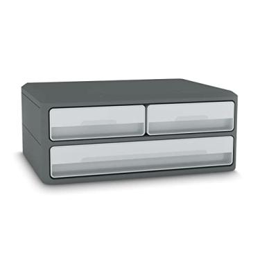Imagem de CEP MoovUp Suporte para monitor para computador, módulo, 3 gavetas, monitor booster, cinza, plástico reciclado