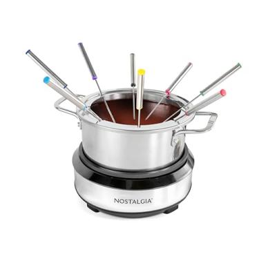 Imagem de Nostalgia Conjunto de panela elétrica de fondue de 8 xícaras para queijo e chocolate - 8 garfos codificados por cores, controle de temperatura - Utensílios de cozinha e aparelhos para aperitivos e